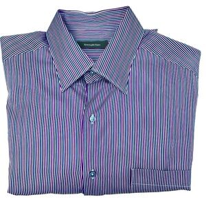 ERMENEGILDO ZEGNA NAVY, BURGUNDY & WHITE STRIPES COTTON DRESS SHIRT